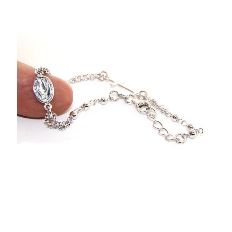 NLB|Bracciale rosario uomo donna in Argento 925 madonna miracolosa , croce piccola 16 - 18,50 cm