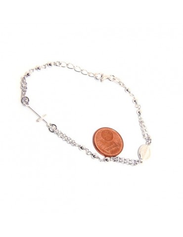 Bracciale rosario uomo donna in Argento 925 madonna miracolosa , croce piccola 16 - 18,50 cm