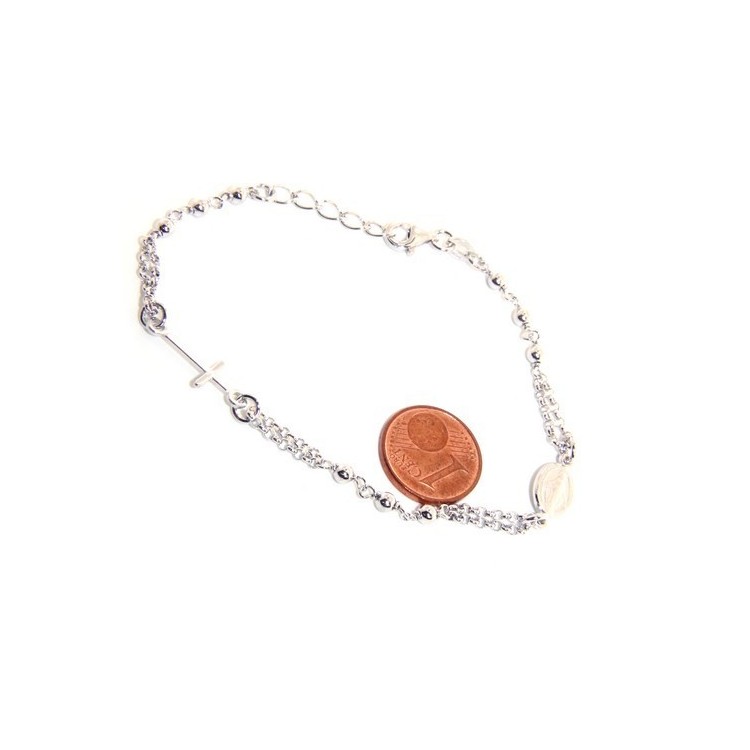 NLB|Bracciale rosario uomo donna in Argento 925 madonna miracolosa , croce piccola 16 - 18,50 cm