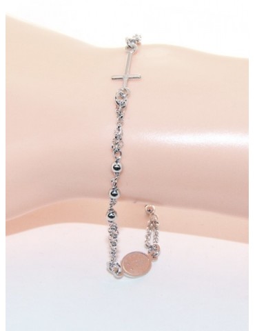 Bracciale rosario uomo donna in Argento 925 madonna miracolosa , croce piccola 16 - 18,50 cm