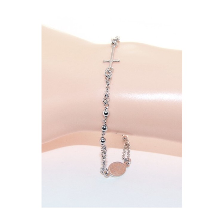 NLB|Bracciale rosario uomo donna in Argento 925 madonna miracolosa , croce piccola 16 - 18,50 cm