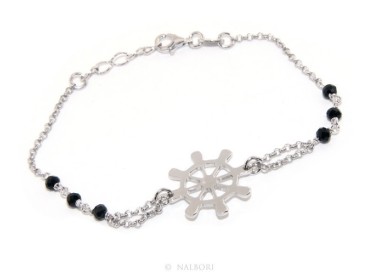 NLB|Man Woman Woman Bracelet Silver 925 Black Crystal Rhinestone Workmanship with Central Ruler 16.50 - 18.50