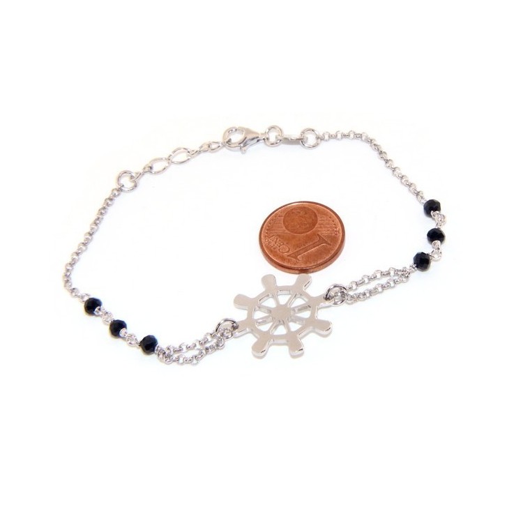 NLB|Man Woman Woman Bracelet Silver 925 Black Crystal Rhinestone Workmanship with Central Ruler 16.50 - 18.50