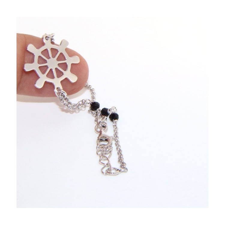 NLB|Man Woman Woman Bracelet Silver 925 Black Crystal Rhinestone Workmanship with Central Ruler 16.50 - 18.50