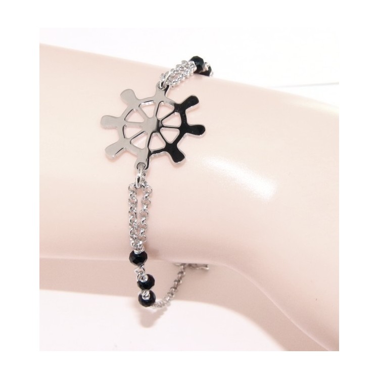 NLB|Man Woman Woman Bracelet Silver 925 Black Crystal Rhinestone Workmanship with Central Ruler 16.50 - 18.50