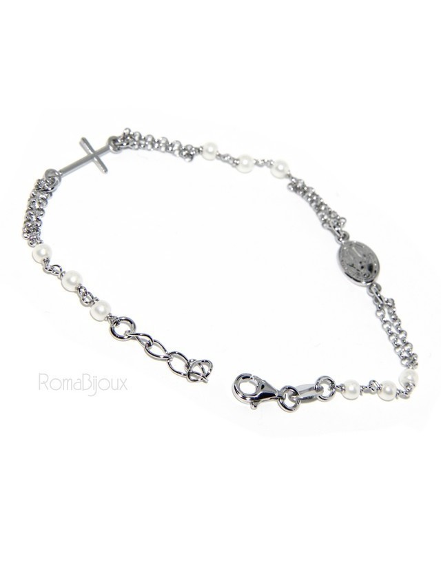Bracciale rosario uomo donna in Argento 925 madonna miracolosa , croce e perline bianche 16,50 19,50 Bracciale rosario uomo donna in Argento 925 madonna miracolosa , croce e perline bianche 16,50 19,50