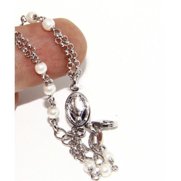 NLB|Rosary bracelet male female 925 miraculous Madonna, the cross and white beads 16,50 19,50