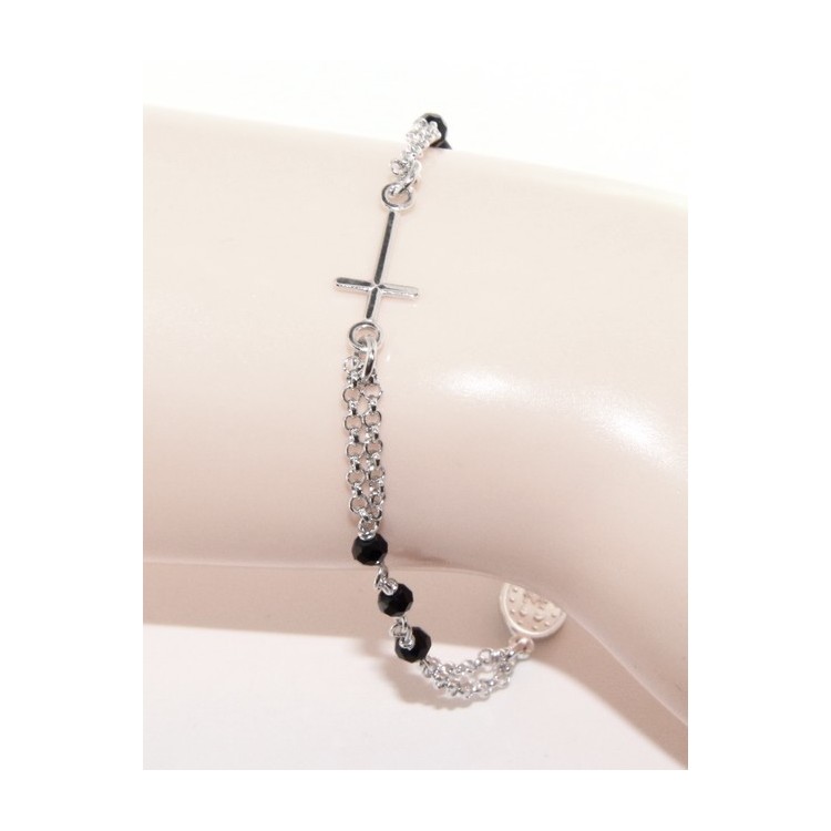 NLB|Bracciale rosario uomo donna in Argento 925 con madonna miracolosa , croce e cristallo nero 17,50 - 20,00