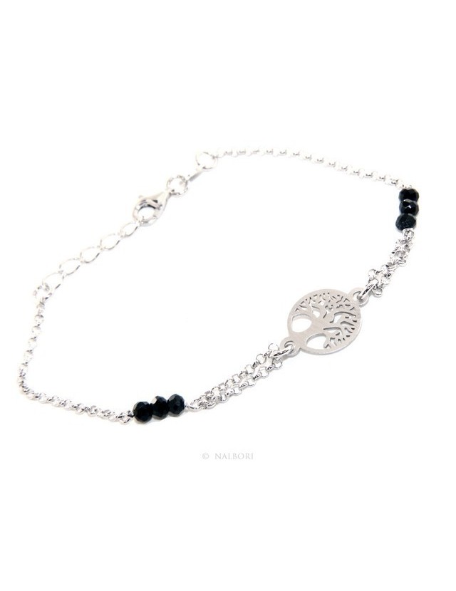 Bracciale uomo donna ragazzo Argento 925 lavorazione a rosario cristallo nero Albero della Vita satinato centrale 15,50-18,50 Bracciale uomo donna ragazzo Argento 925 lavorazione a rosario cristallo nero Albero della Vita satinato centrale 15,50-18,50
