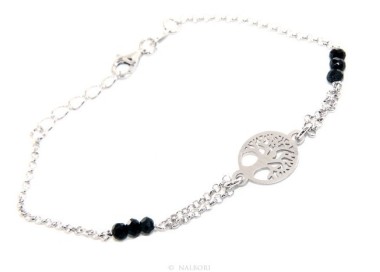 NLB|Bracciale uomo donna ragazzo Argento 925 lavorazione a rosario cristallo nero Albero della Vita