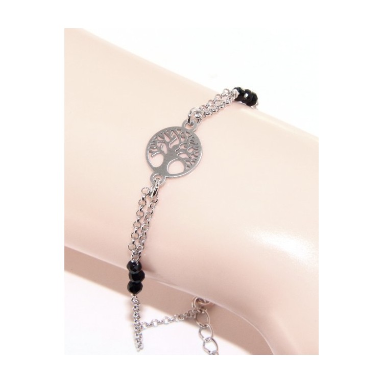 NLB|Man Woman Woman Bracelet Silver 925 Black Crystal Rosary Work with Life Tree 15.50-18.50 satin