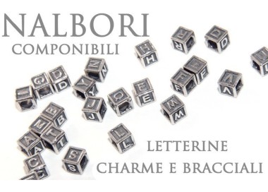NLB|ARGENTO 925 : CHARME letterine cubetti e stop per Bracciale serie Nalbori componibili