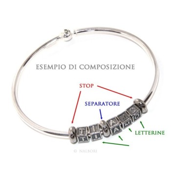 NLB|ARGENTO 925 : CHARME letterine cubetti e stop per Bracciale serie Nalbori componibili