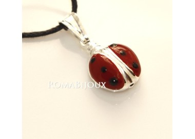 NLB|Ciondolo Coccinella Smaltato in Argento 925 con laccio - Made in Italy