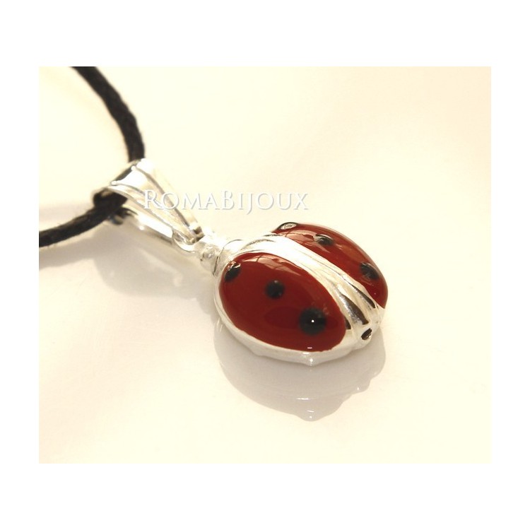 NLB|Ciondolo Coccinella Smaltato in Argento 925 con laccio - Made in Italy