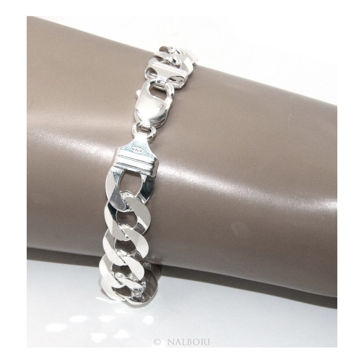 NLB|ARGENTO 925 rodiato bracciale massiccio uomo donna grumetta 13 mm 21/22 cm pesante grande