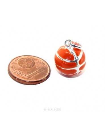 Silver 925: orange pendant for man or woman Ball Basketball  Made in Italy