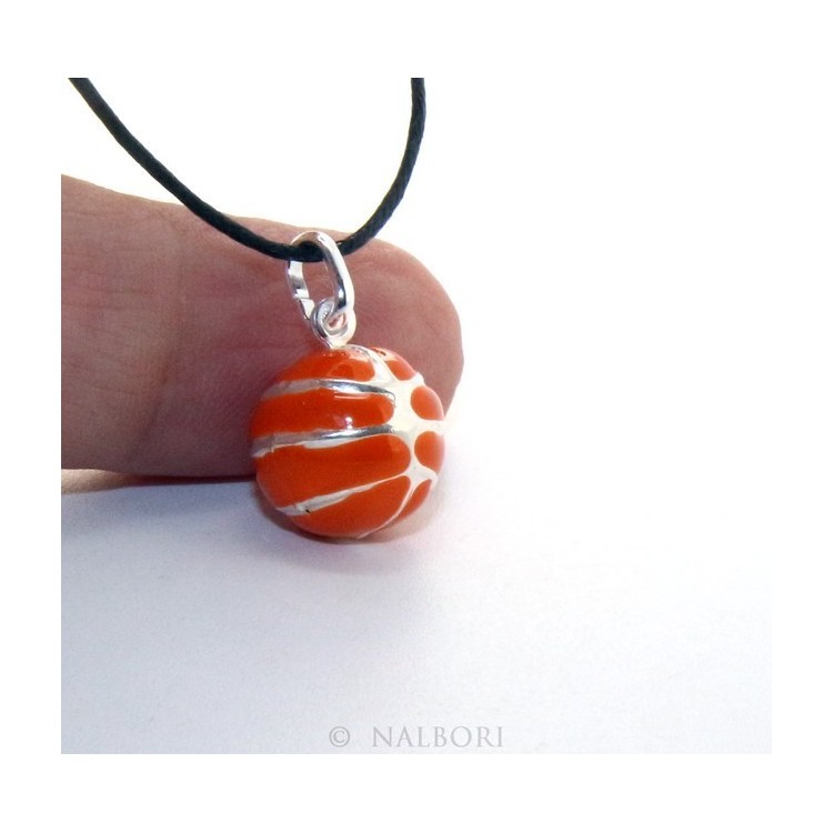 NLB|Argento 925 : Ciondolo uomo donna palla pallone da basket arancio Made in Italy