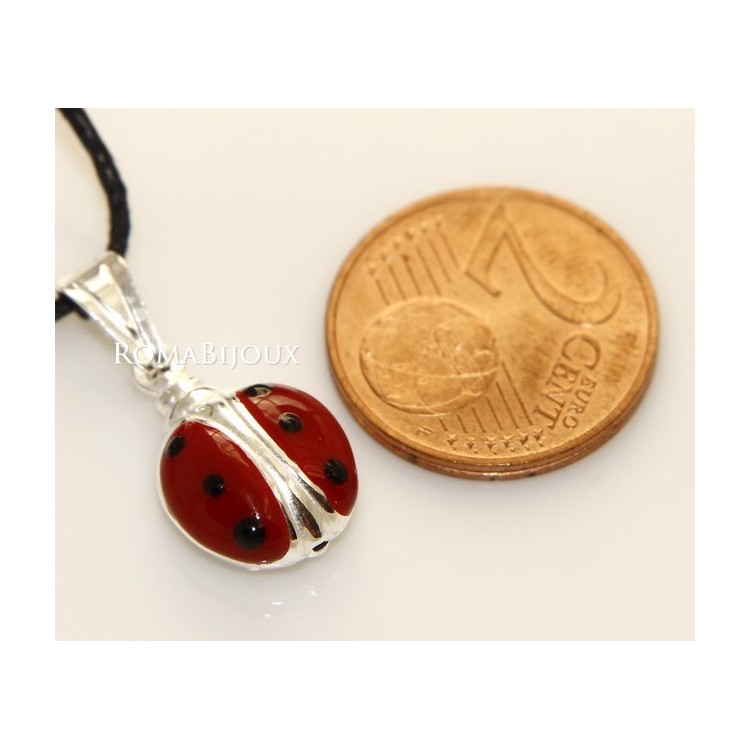 NLB|Ciondolo Coccinella Smaltato in Argento 925 con laccio - Made in Italy