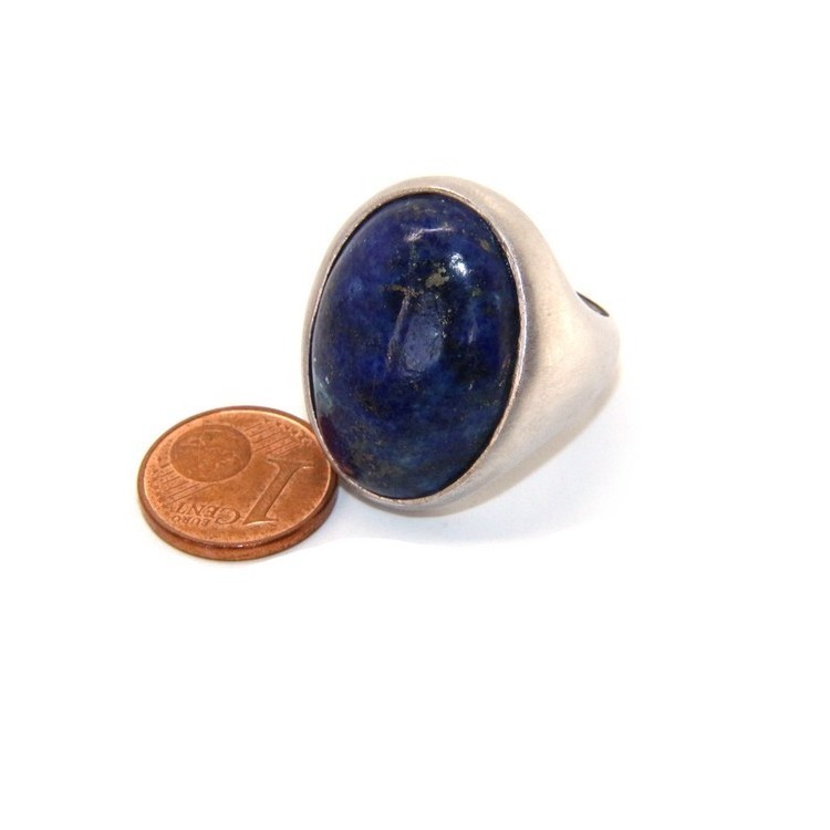 NLB|Argento 925 Massiccio satinato : Anello donna ovale con grande lapis blu notte naturale misura 16