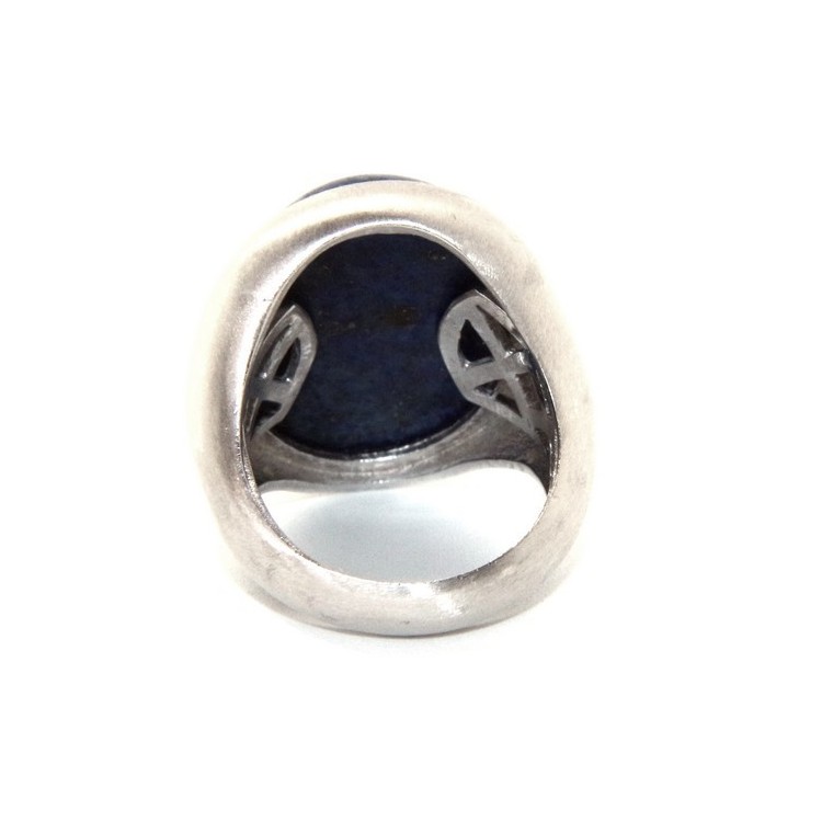 NLB|Silver 925 Satin Solid: Oval woman's ring with large blue natural night lapis size 16