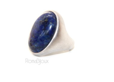 NLB|Argento 925 Massiccio satinato : Anello donna ovale con grande lapis blu notte naturale misura 16