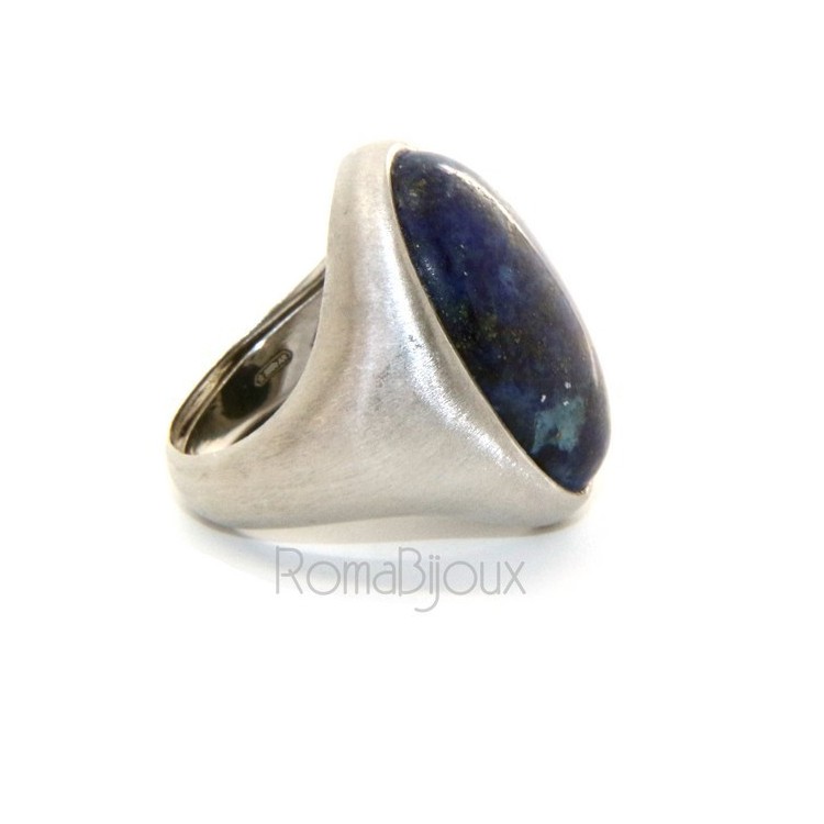 NLB|Argento 925 Massiccio satinato : Anello donna ovale con grande lapis blu notte naturale misura 16
