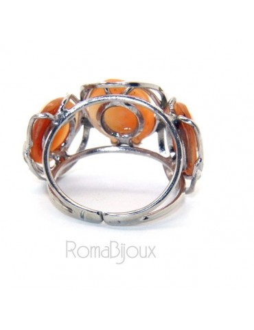 Argento 925 : Anello donna aperto battuto trilogy cammeo volto donna tris cammei regolabile