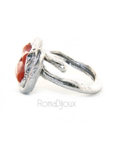 Silver 925: Women's adjustable hand ring made of natural intense red coral barrels