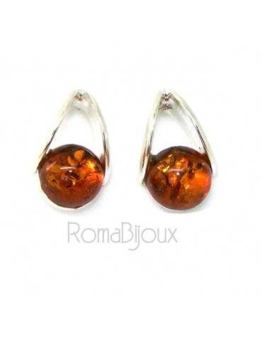 Orecchini donna in Argento 925 con mezza perla carbochon di ambra baltica color cognac