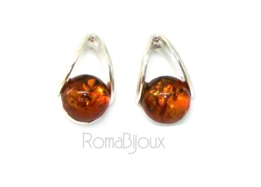 NLB|Earrings in 925 Sterling Silver with half pearl carbochon of amber colored cognac