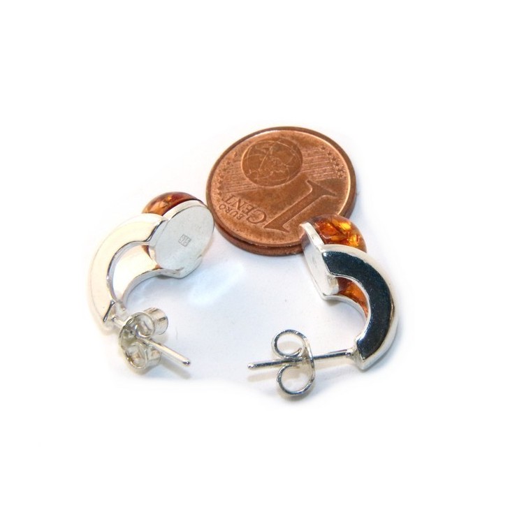 NLB|Earrings in 925 Sterling Silver with half pearl carbochon of amber colored cognac