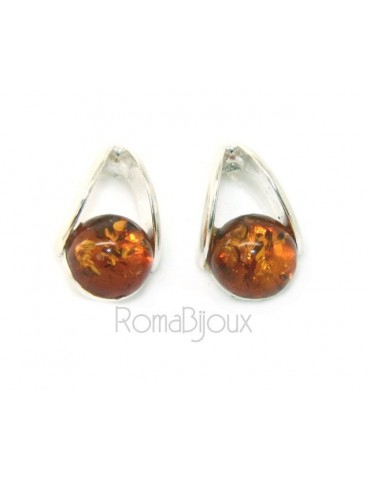 Earrings in 925 Sterling Silver with half pearl carbochon of amber colored cognac