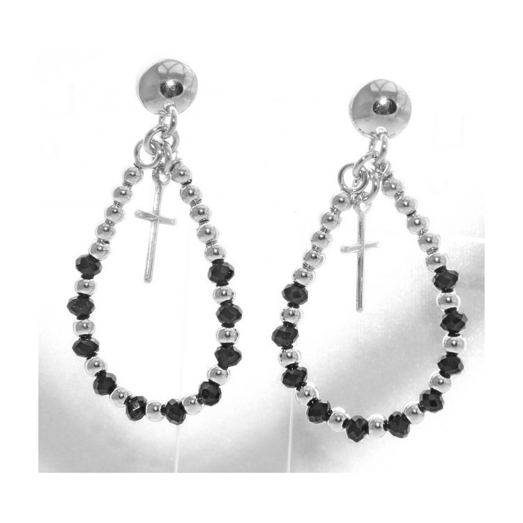 NLB|Argento 925 : orecchini donna rosario palline goccia e croce