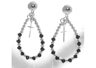 NLB|Argento 925 : orecchini donna rosario palline goccia e croce