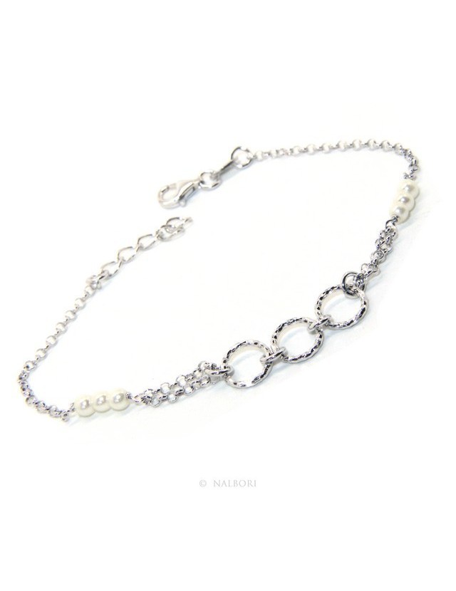 Men's Bracelet Men's Boy Silver 925 Rosary Handmade White Pearls With Diamond Circles 16.50-19.50 cm Men's Bracelet Men's Boy Silver 925 Rosary Handmade White Pearls With Diamond Circles 16.50-19.50 cm