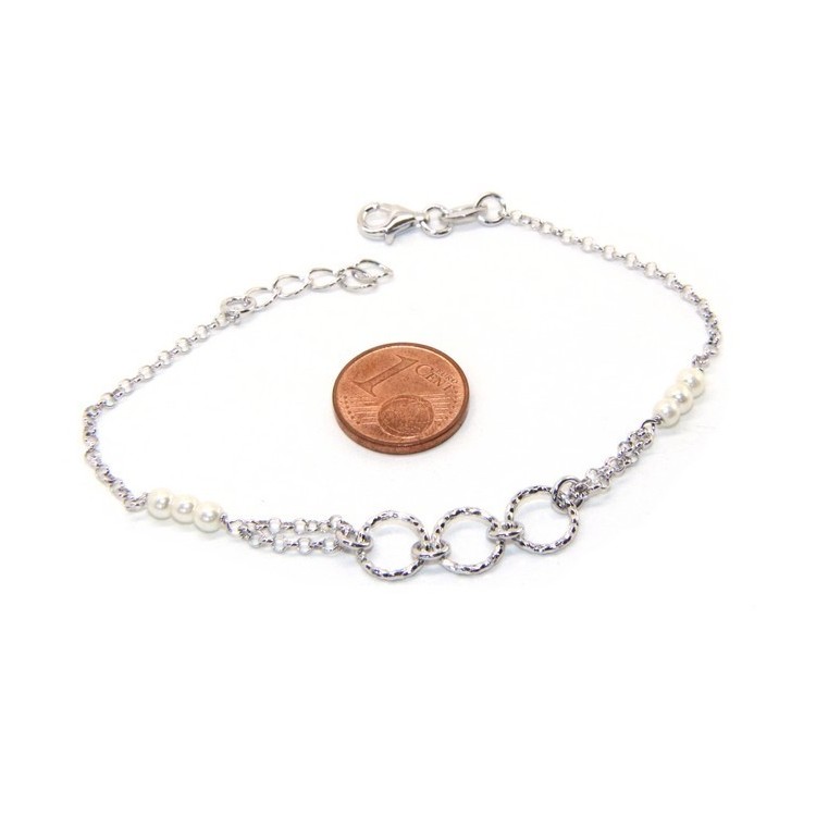 NLB|Men's Bracelet Men's Boy Silver 925 Rosary Handmade White Pearls With Diamond Circles 16.50-19.50 cm