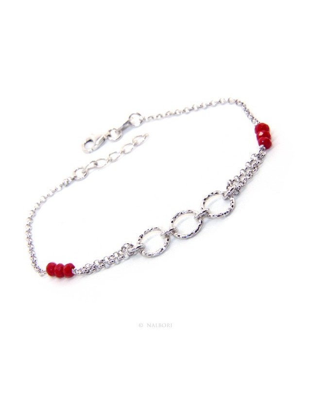 Bracciale uomo donna ragazzo Argento 925 lavorazione a rosario cristallo rosso con cerchi diamantati 16,50-19,50 cm Bracciale uomo donna ragazzo Argento 925 lavorazione a rosario cristallo rosso con cerchi diamantati 16,50-19,50 cm