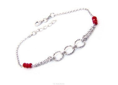 NLB|Bracelet man woman boy Silver 925 red rosary work with diamond rings 16.50-19.50 cm