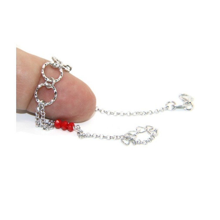 NLB|Bracelet man woman boy Silver 925 red rosary work with diamond rings 16.50-19.50 cm