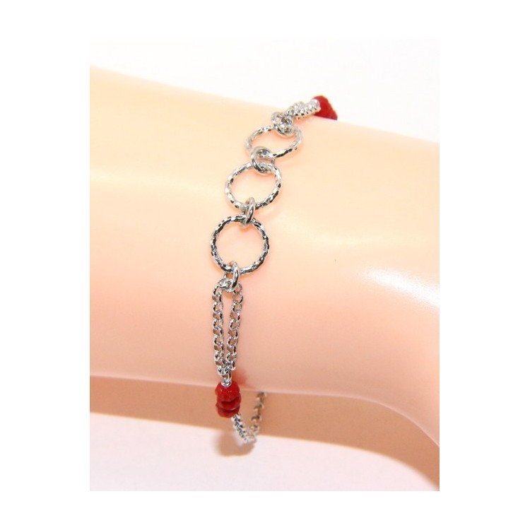 NLB|Bracciale uomo donna ragazzo Argento 925 lavorazione a rosario cristallo rosso con cerchi diamantati 16,50-19,50 cm