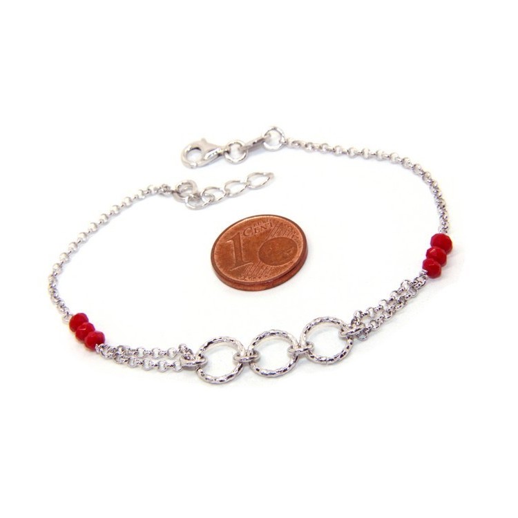 NLB|Bracelet man woman boy Silver 925 red rosary work with diamond rings 16.50-19.50 cm