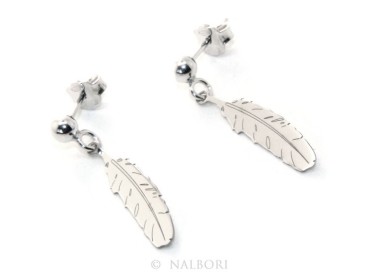 NLB|Silver 925: woman earrings with ball and feather pendant cut and laser engraved