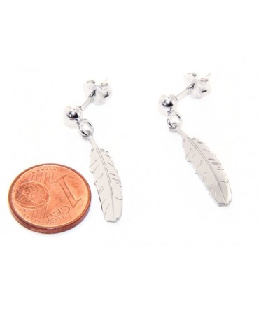 Silver 925: woman earrings with ball and feather pendant cut and laser engraved