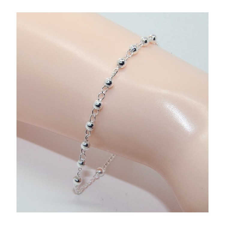 NLB|Bracciale uomo donna ragazzo Argento 925 rosario palline 3 mm semplice croce latina cm 17,00