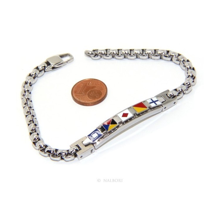 NALBORI bracelet stainless steel bolted plate with glazed flags 19,50 cm