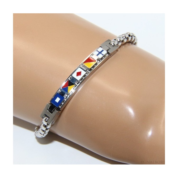 NALBORI bracelet stainless steel bolted plate with glazed flags 19,50 cm