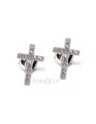 Silver 925: man / woman earrings light cross pendant white zircon 11x7.5 mm