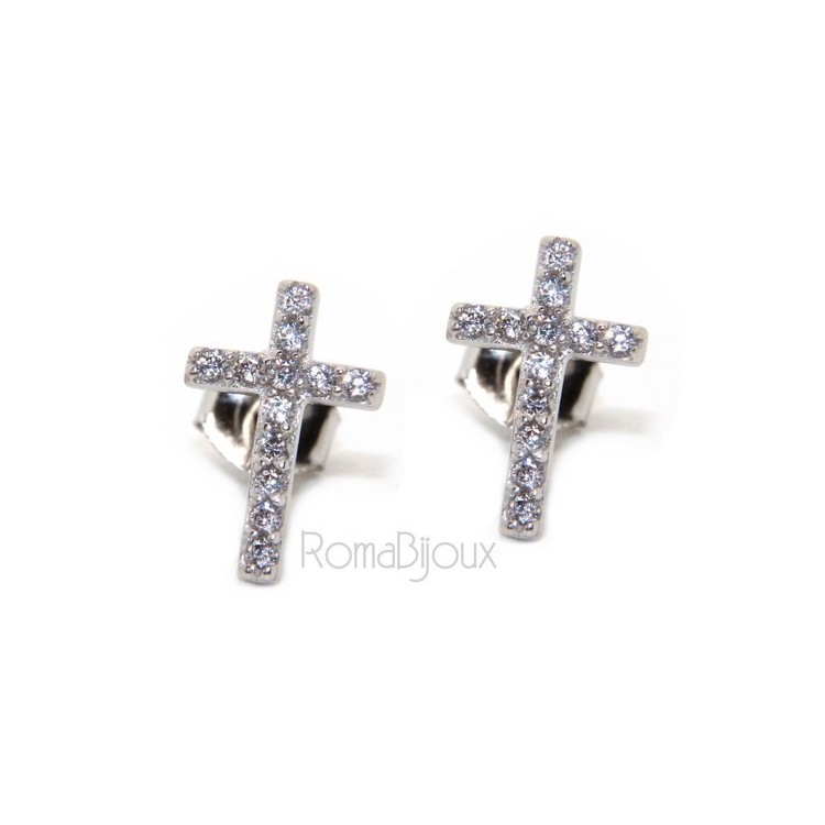 NLB|Silver 925: man / woman earrings light cross pendant white zircon 11x7.5 mm