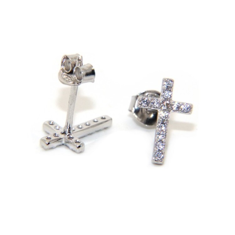 NLB|Silver 925: man / woman earrings light cross pendant white zircon 11x7.5 mm